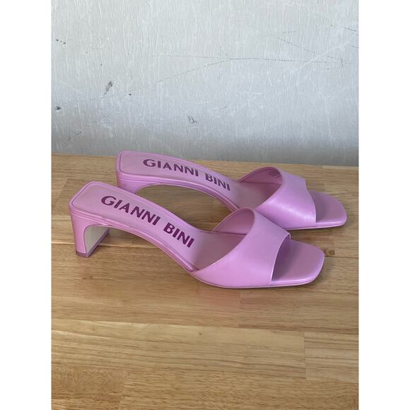 Gianni Bini Pink Leather Block Heel Mules Slides Women's Size 9 - Picture 2 of 9
